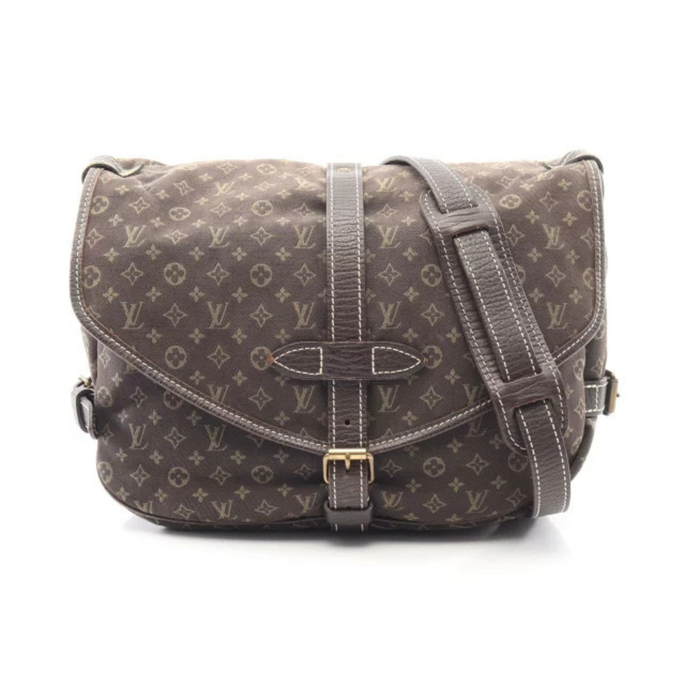 Louis Vuitton Saumur Monogram Lin Ebene Brown Shoulder Bag Canvas Leather Brown